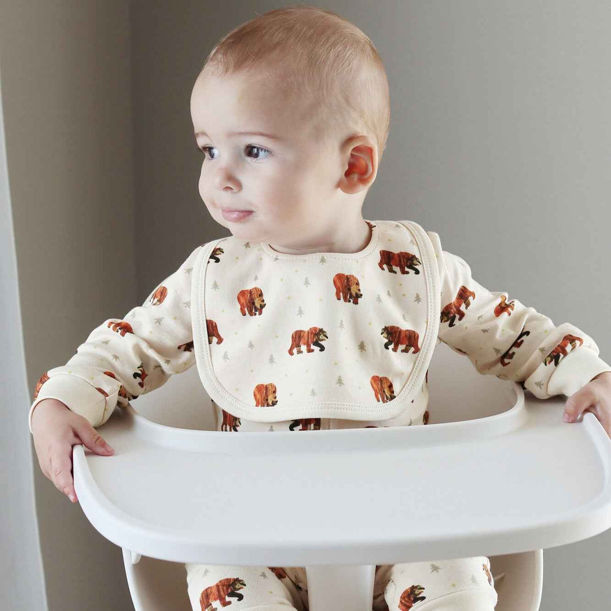 Organic Reversible Baby Bib, Brown Bear Print