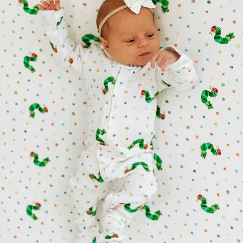 Organic Cotton Crib Sheet, Caterpillar Print, view 3