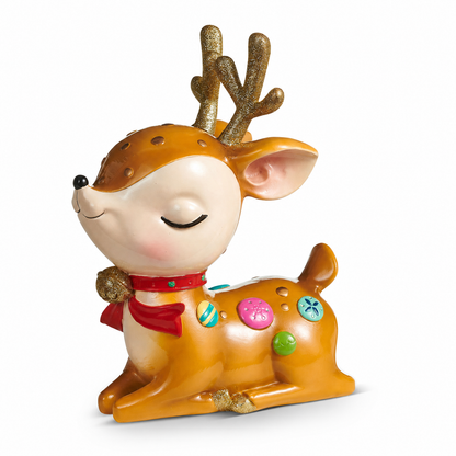 Whimsical Retro Reindeer Figurine with Glitter Antlers, Sitting design