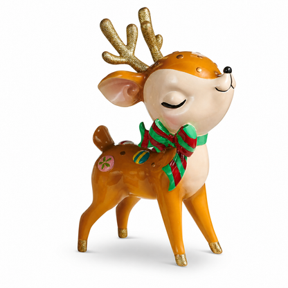 Whimsical Retro Reindeer Figurine with Glitter Antlers, Standing design
