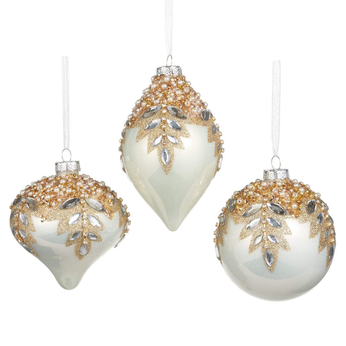 5" White Gem Encrusted Ornament product photo