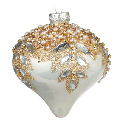 5" White Gem Encrusted Ornament, Onion