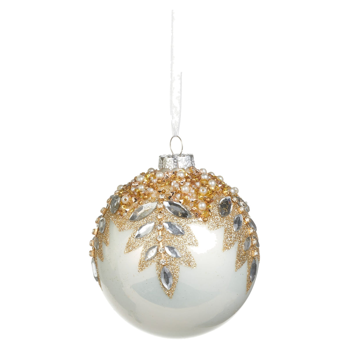 5" White Gem Encrusted Ornament, Ball
