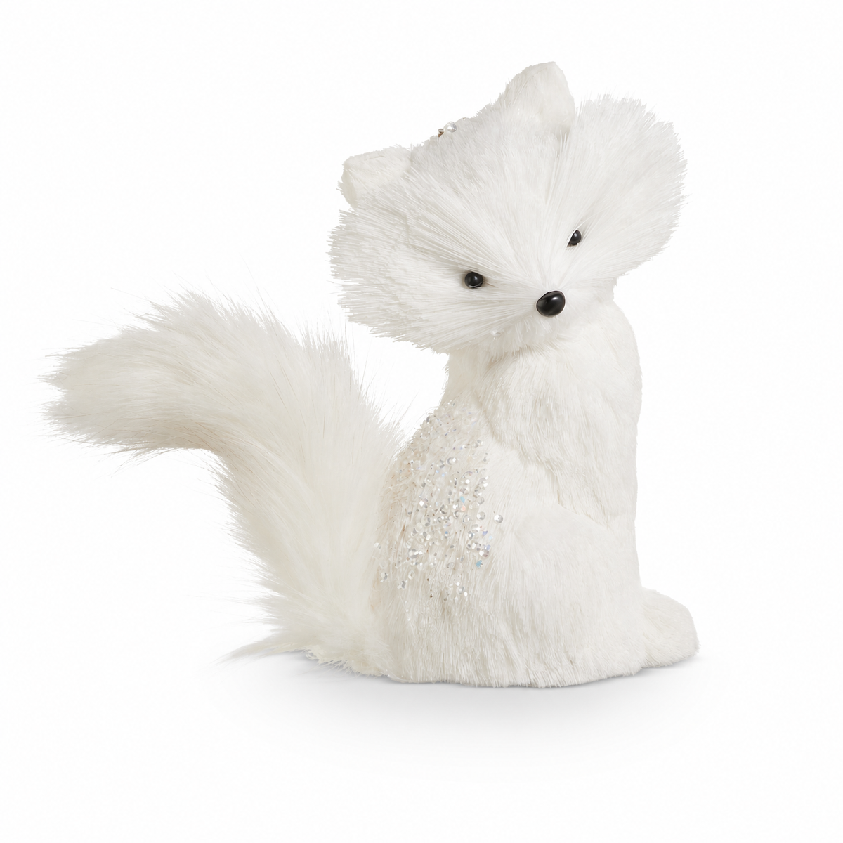 White Winter Fox Figurine, Sitting Fox design: 10 inches long x 4.5 inches wide x 8 inches high