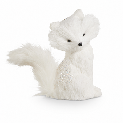 White Winter Fox Figurine, Sitting Fox design: 10 inches long x 4.5 inches wide x 8 inches high