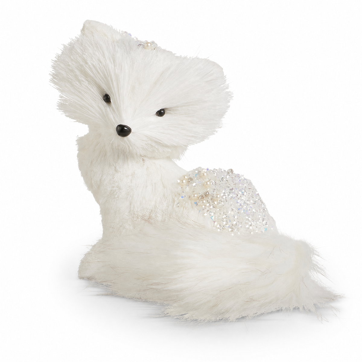 White Winter Fox Figurine, Resting Fox design: 7.5 inches long x 5.5 inches wide x 7 inches high