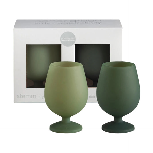 Unbreakable Silicone Wine Glasses-Sage/Olive-Set of 2-Short