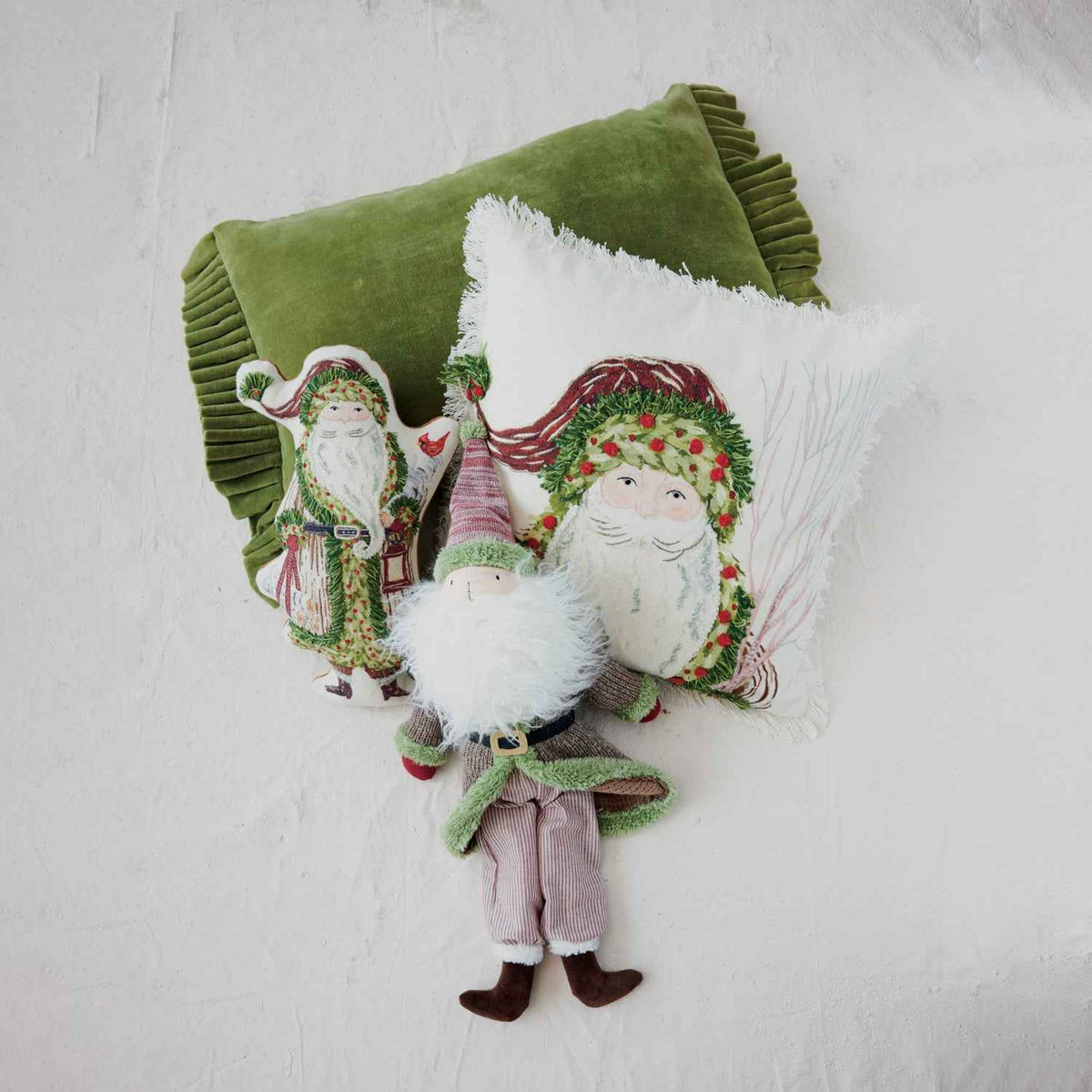 Woodland Santa Shaped Pillow with Embroidery