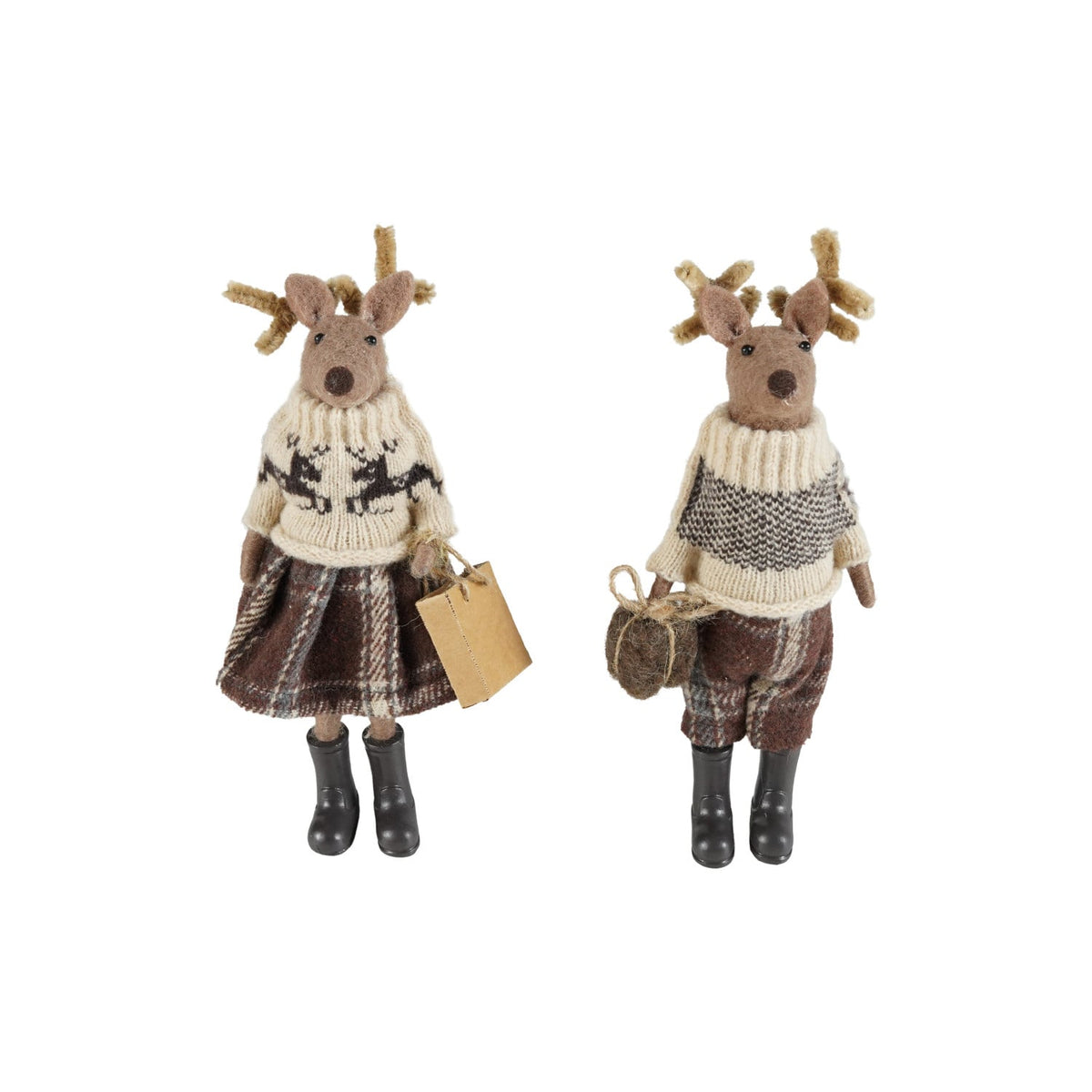 Wool Felt Deer in Clothes and Resin Boots with Present
