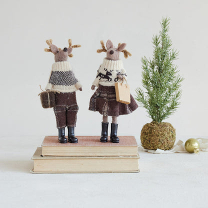 Wool Felt Deer in Clothes and Resin Boots with Present
