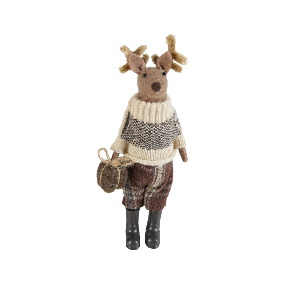 Wool Felt Deer in Clothes and Resin Boots with Present, Trousers with Present