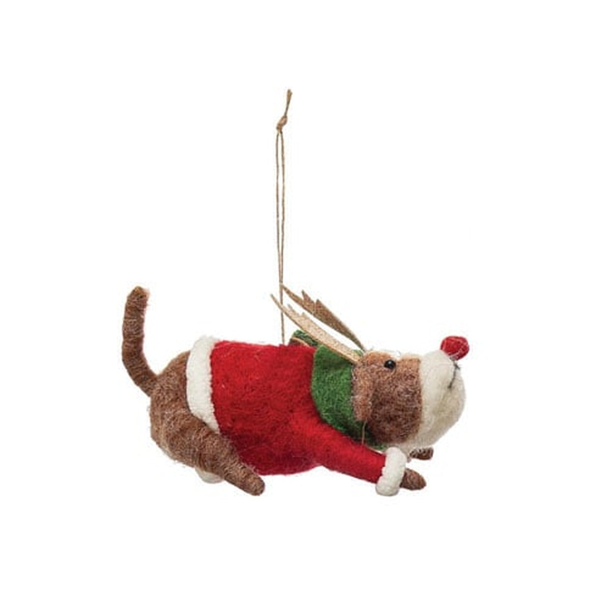 Wool Felt Dog in Holiday Outfit Ornament, Red Sweater Pup