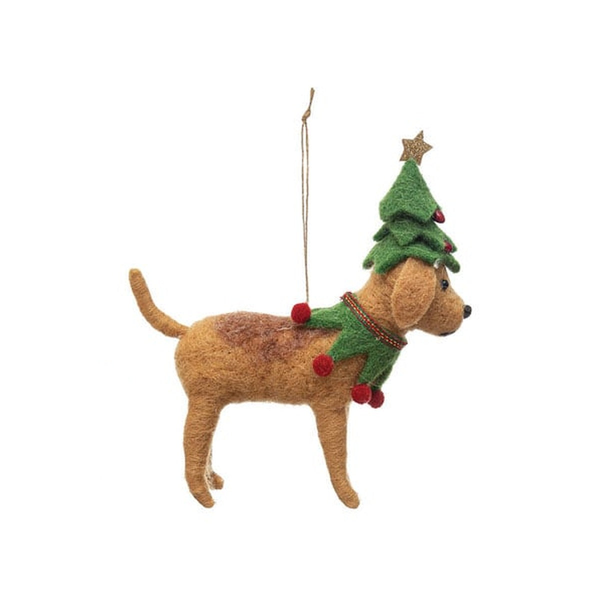 Wool Felt Dog in Holiday Outfit Ornament, Christmas Tree Hat