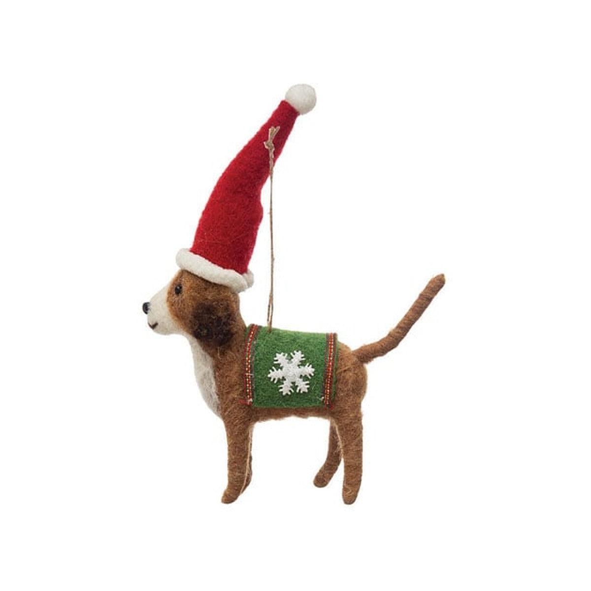 Wool Felt Dog in Holiday Outfit Ornament, Santa Hat