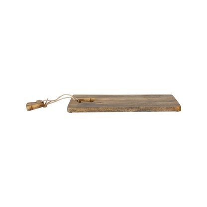 Mango Wood Cheese Board with Santa Hat Cut-Out and Jute Tie, A rectangular mango wood board with a Santa hat shaped cut-out and jute tie at one end.