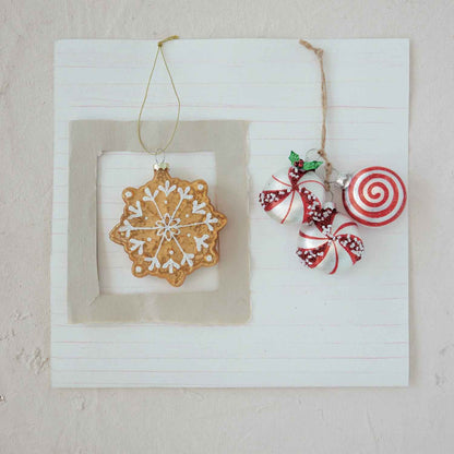 Glass Peppermint Candy Ornament with Glitter and Beads